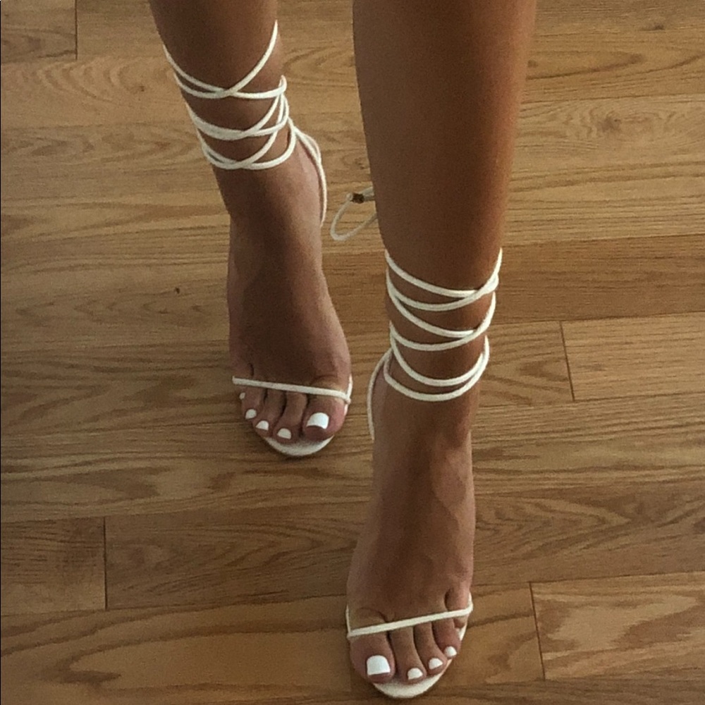 Simmi White Tie Up heels
